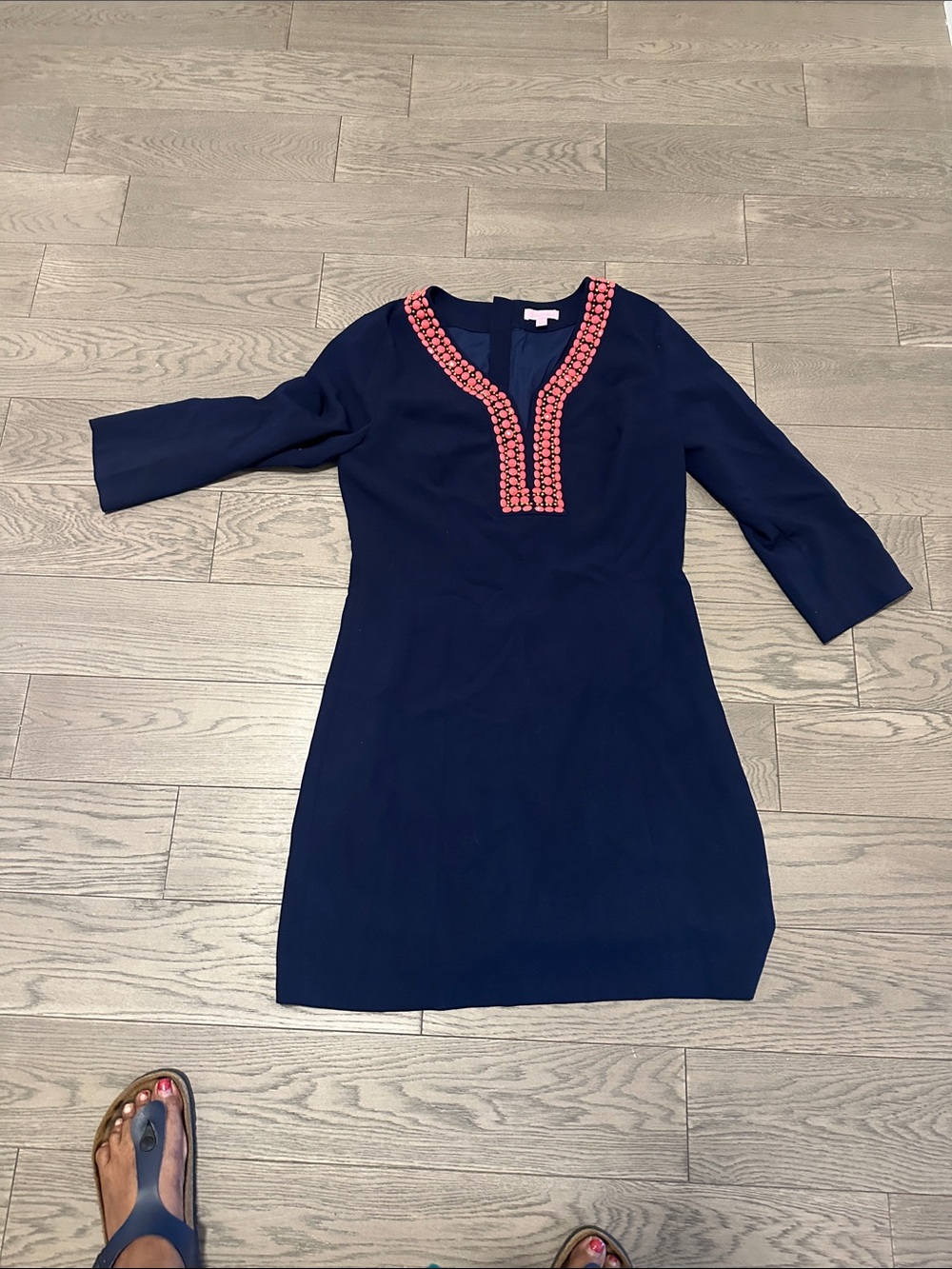 Lilly Pulitzer Navy Shift Dress with Coral Trim